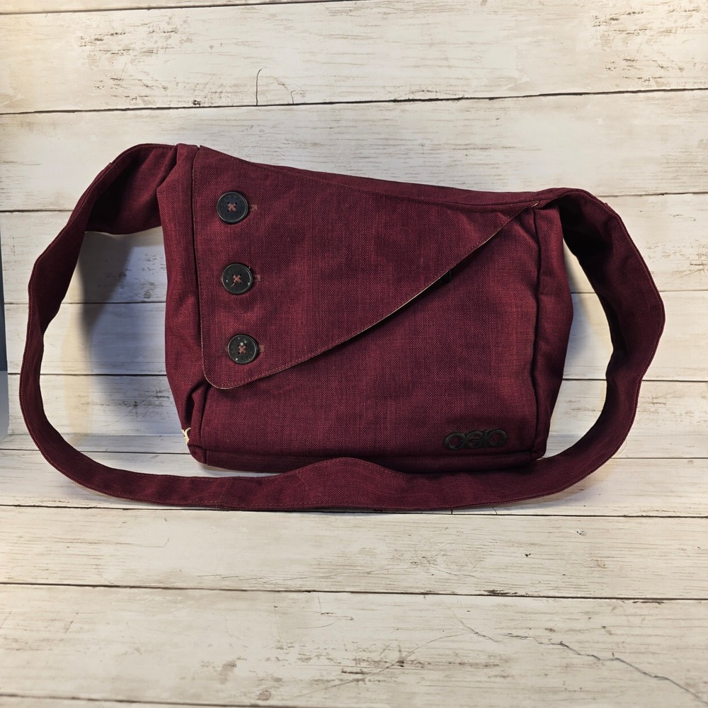 OGIO Maroon Canvas Messenger Bag Laptop Sleeve Crossbody Asymmetrical Flap